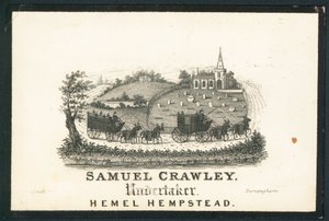 Samuel Crawley, agente funerário, cartão comercial de English School