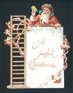 Papai Noel e brinquedos, cartão de Natal