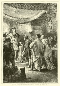 Saxon Noble recebendo convidados estranhos em seu salão de English School