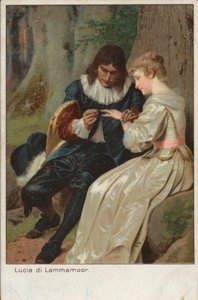 Cenas da trágica ópera Lucia di Lammermoor (chromolitho) de Gaetano Donizetti de English School