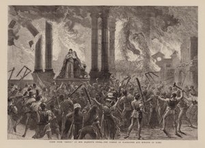 Cena de "Rienzi" na Ópera de Sua Majestade, O Combate dos Gladiadores e o Incêndio de Roma, Richard Wagner (gravura) de English School
