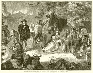 Cena em Highgate Fields durante o Grande Incêndio de Londres, 1666 de English School