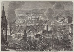 Cena do Grande incêndio em Limoges, França (gravura) de English School