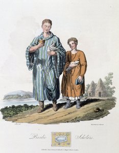 Schoolboy e seu mestre - em "Celts and Goths, costumes dos habitantes das Ilhas Britânicas do início do século VI e das nações góticas da costa ocidental do Báltico", por S.R. Meyrick e Ch. Smith de English School
