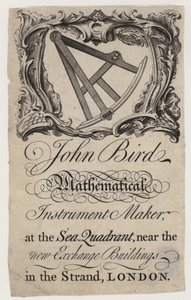 Fabricante de Instrumentos Científicos, John Bird, trade card de English School