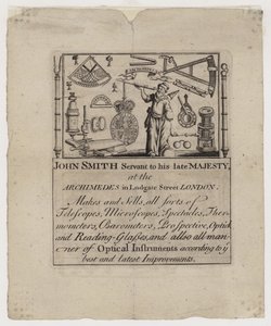 Fabricante de Instrumentos Científicos, John Smith, trade card de English School