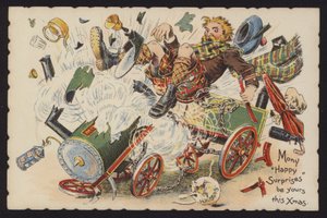 Escocês a motor a vapor em explosão (chromolitho) de English School