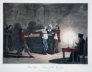 Segundo Grau de Tortura da Inquisição, gravada por L.C. Stadler, pub. por Cadell & Davies, Londres, c.1813 (gravura a cores) de English School