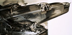 Sargento James Allen Ward andando na asa de um bombardeiro de Wellington de English School