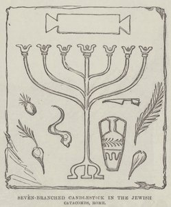 Seven-Branched Candlestick in the Jewish Catacombs, Roma (gravura) de English School