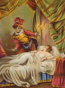 Shakespeare: Otelo, Desdémona na cama, a dormir (cromolitografia) de English School