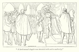 Medida Por Medida de Shakespeare; Angelo investiu com autoridade ducal (gravura) de English School