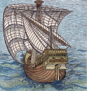 Navio de Columbus&39;Time &39;, de&39; A Narrativa e uma História Crítica da América &39;, editado por Justing Winsor, Londres, 1886 (posterior coloração) de English School