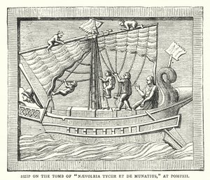 Navio no Túmulo de "Naevoleia Tyche et de Munatius", em Pompeia (gravura colorida) de English School