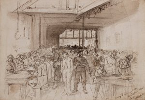Shoreditch, jantar de Penny na Australian Meat Company, c.1860 (lápis, tinta e papel) de English School