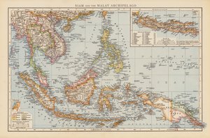 O Sião e o Arquipélago Malaio (litografia a cores) de English School