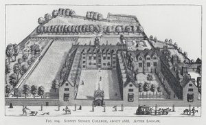 Sidney Sussex College, cerca de 1688, depois de Loggan (gravura) de English School