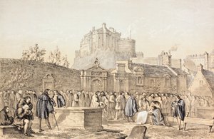 Assinando o Pacto em Greyfriars Churchyard, Edimburgo em 1638, de "The Scots Worthies de acordo com a Segunda Edição de Howie, 1781", de John Howie (1735-93) publicado em 1879 de English School