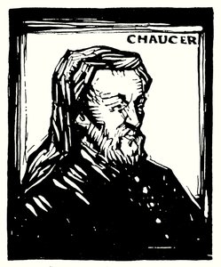 Retrato de silhueta, Geoffrey Chaucer (litografia) de English School