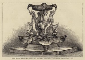 Silver Epergne em forma de Fonte, o Presente dos Cavalheiros de Argyllshire para o Marquês de Lorne (gravura) de English School