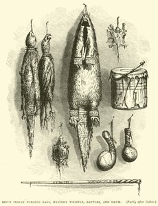 Sioux Indian Tobacco Bags, apito misterioso, chocalhos e tambor de English School