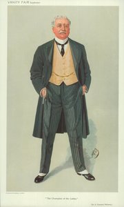 Sir A Osmond Williams, O Campeão das Damas, 1 de dezembro de 1909, desenho animado da Vanity Fair de English School