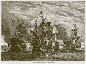 Sir Andrew Woods Victory, ilustração do mar por F. Whymper de English School