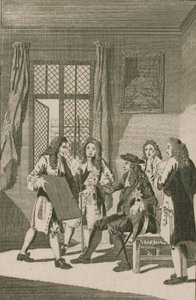 Sir Christopher Wren apresentando ao rei Carlos II seu plano para reconstruir a cidade de Londres de English School