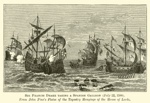 Sir Francis Drake tomando um galeão espanhol, 22 de julho de 1588 de English School