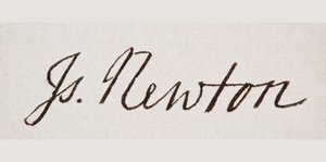 A assinatura de Sir Isaac Newton, de 