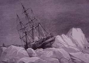 Sir John Franklin, expedição de 1845 para encontrar o Northwest Passage, navio Terror preso no gelo, final do século XIX (gravura) de English School
