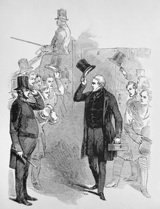 Sir Robert Peel chegando à Câmara dos Comuns, saudado por um 
