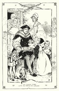 Sir Thomas More com a sua família no Chelsea (litho) de English School