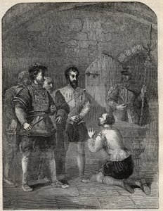 Sir Thomas Wyatt The Younger (1521-1554) a caminho da execução, exonerando solenemente a Princesa Elizabeth e Courtenay da participação na sua Rebelião - 1554 - gravação de "History of England" de Cassell Petter & Galpin de English School