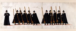 Sir Walter Raleigh, Capitão da Guarda e da Guarda. Parte do cortejo fúnebre da rainha Elizabeth I para a Abadia de Westminster, 28 de abril de 1603. de English School