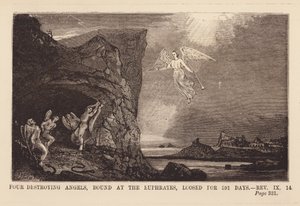 O sexto anjo liberta os quatro anjos presos junto ao rio Eufrates (gravura) de English School
