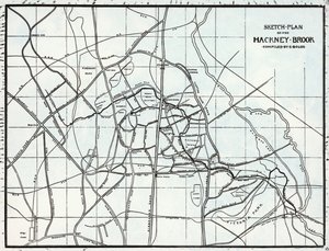Plano de esboço do Hackney Brook, compilado por E. Bolus de English School