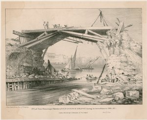 Esboço da antiga ponte de Londres durante a sua demolição em 1831, 1832 de English School