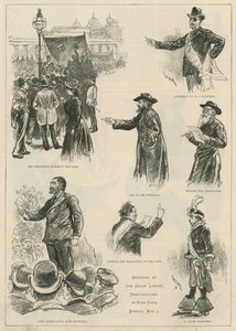 Esboços na grande manifestação trabalhista no Hyde Park, domingo 3 de maio de 1891 de English School