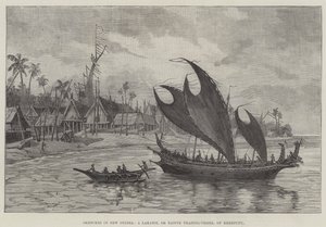 Esboços na Nova Guiné, um Lakatoi, ou Native Trading-Vessel, de Kerepunu (gravura) de English School