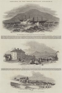 Esboços do navio a vapor "Great Britain" (gravura) de English School