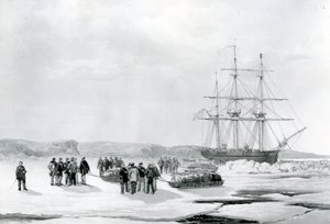 Grupo de trenós deixando o HMS Investigator em Mercy Bay, sob o comando do Tenente Gurney Creswell (litografia) de English School