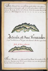 Sloane MS 44, f.269v, Mapa de Juan Fernández em South Sea Wagoner de William Hack de English School