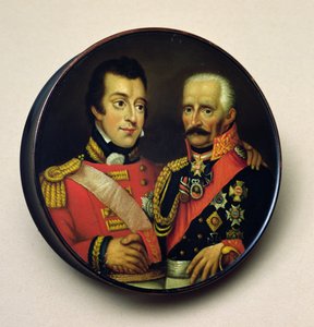 Caixa de rapé com retratos de Arthur Wellesley (1769-1852) Duque de Wellington e Gebbard Leberecht (1742-1819) Marechal-de-campo, Prince von Blucher (madeira pintada) de English School