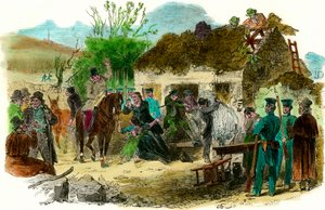 Condições sociais na Irlanda em 1848 expulsão de camponeses (ilustração noticiário londrino de 16 de dezembro de 1848) de English School
