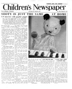 Sooty, primeira página de &39;The Children&39;s Newspaper&39;, março de 1955 (papel de jornal)