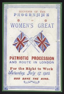 Programa de lembranças da procissão feminina pelo direito ao trabalho, Londres, 17 de julho de 1915 de English School