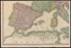 Espanha e Portugal, da Europa, descrevendo todas as alterações do Território, juntamente com os seus desvios nas linhas de fronteira dos seus vários Impérios e Estados acordados e confirmados pelo tratado definitivo de Paris, 20 de Novembro de 1815, public de English School
