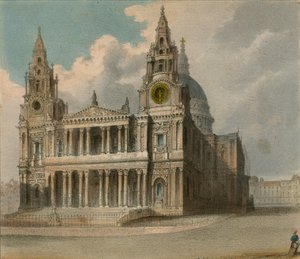 Spooners Protean Views: St Pauls Cathedral, mostrando os estandes das Companhias da Cidade e o Christs Hospital na Queens, visita a Guildhall de English School