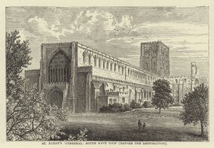 Catedral de St Albans, vista a sudoeste, antes da restauração de English School